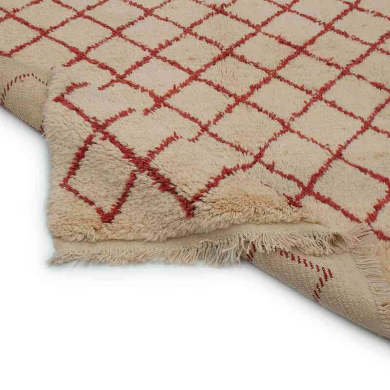 Beige, Red New Moroccan Style Hand-Knotted Tulu Rug - 4' 6" x 5' 7" (54" x 67") - K0008994