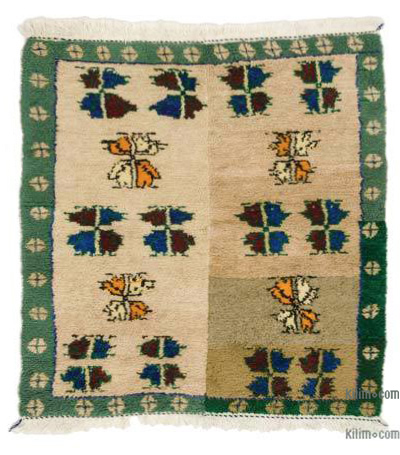 米色古土耳其图鲁地毯- 4' x 4' 8