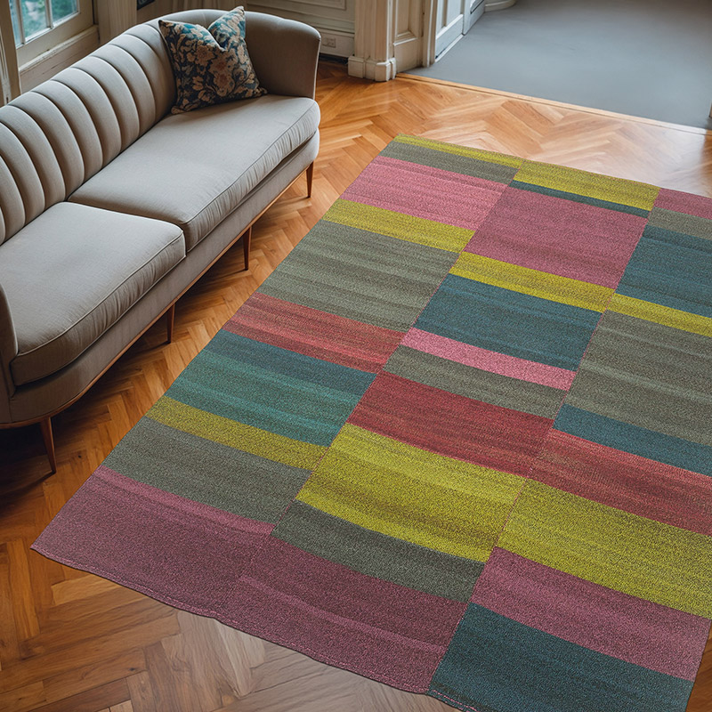 Pink, Green Neo Caspian Kilim Rug - 7'  x 9' 4" (84" x 112") - K0010500