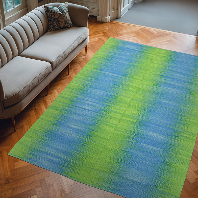 Blue, Green Neo Caspian Kilim Rug - 6' 7" x 9' 7" (79" x 115") - K0010507