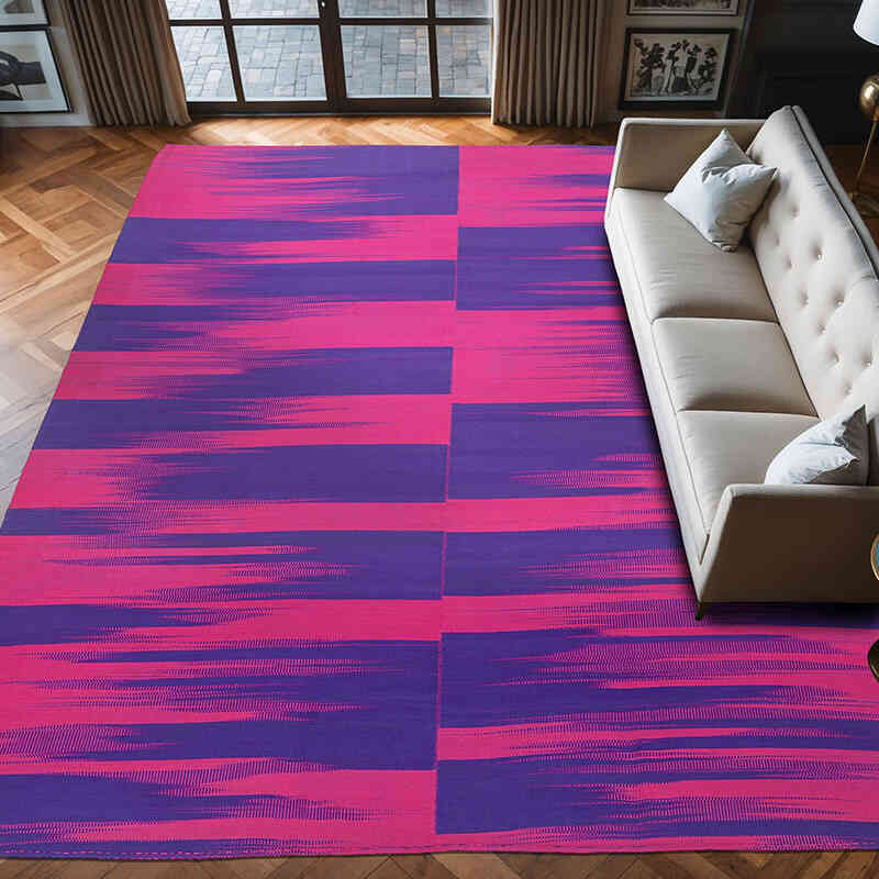 Azul Oscuro, Rosado Alfombra Neo Caspian Kilim - 296 cm x 375 cm - K0010527
