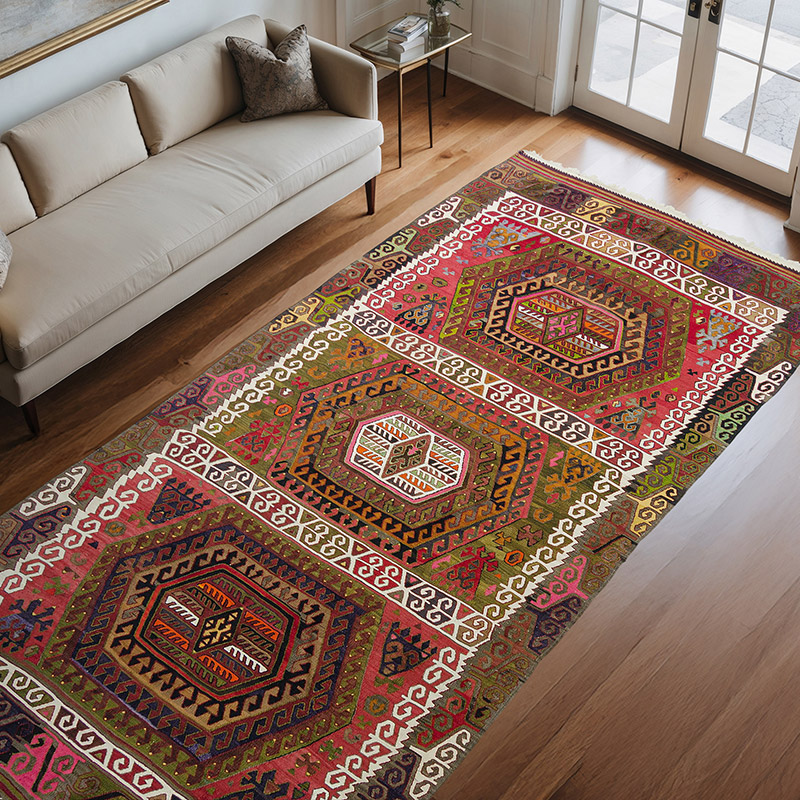 Vintage Sivrihisar Kilim Rug - 5' 10" x 11' 5" (70" x 137") - K0010576