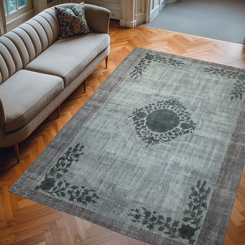 Gri El Oyması Boyalı Halı - 207 cm x 293 cm - K0010648