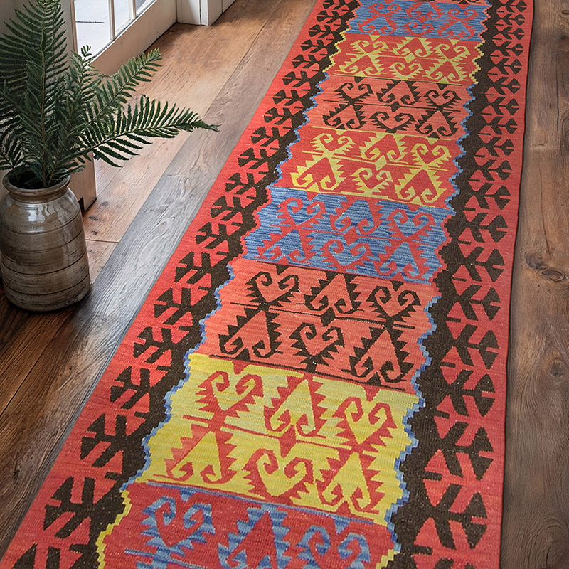 Red New Turkish Kilim Runner Rug - 3' 1" x 11'  (37" x 132") - K0010798