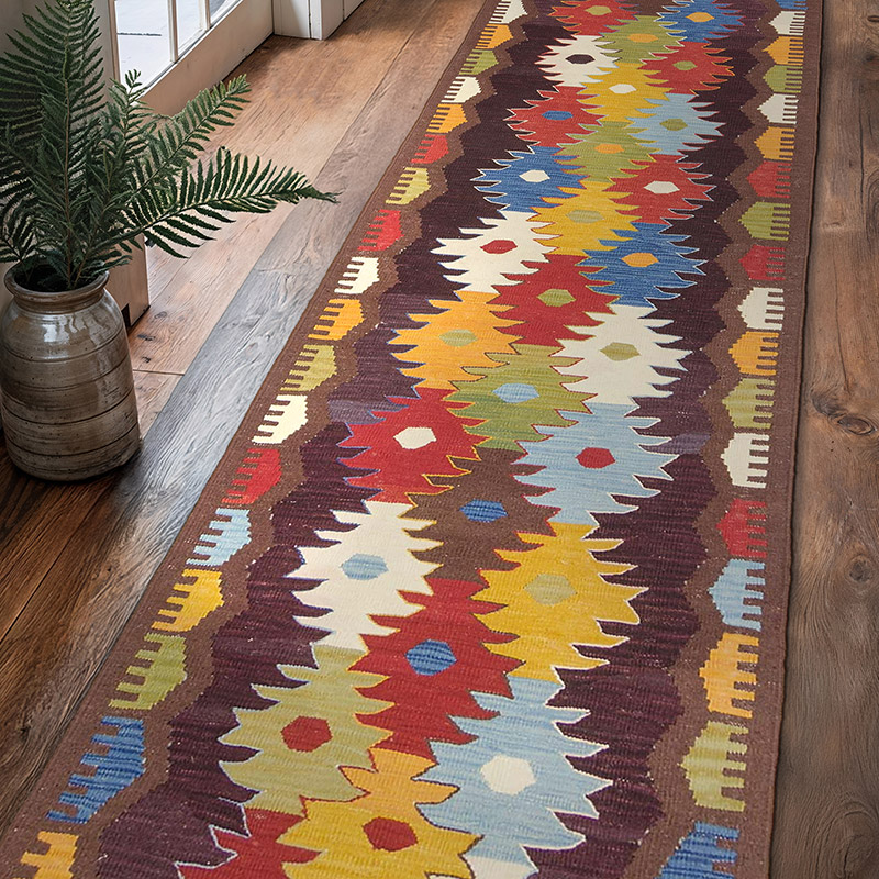 Multicolor New Turkish Kilim Runner Rug - 2' 8" x 10' 1" (32" x 121") - K0010802