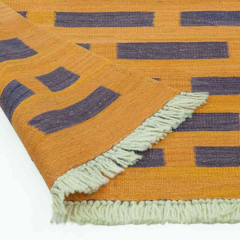 Púrpura, Amarillo Nueva Alfombra Turca Kilim - 139 cm x 197 cm - K0012175