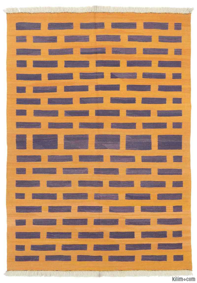 Mor, Sarı Yeni Kök Boya El Dokuma Kilim - 139 cm x 197 cm - K0012175