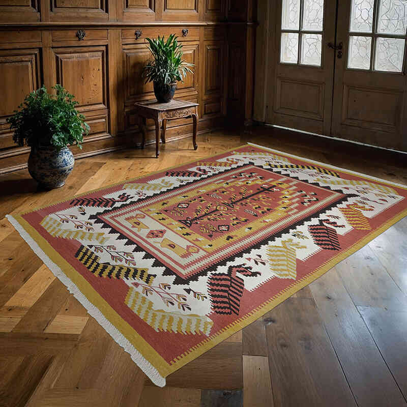 New Handwoven Turkish Kilim Rug - 5' 1" x 8' 5" (61" x 101") - K0012178