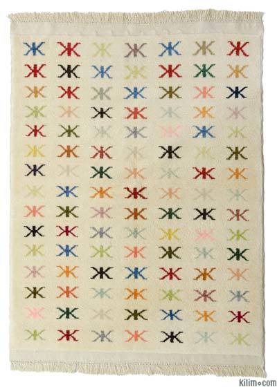 Bej, Çok Renkli Yeni Kök Boya Halı - 125 cm x 156 cm