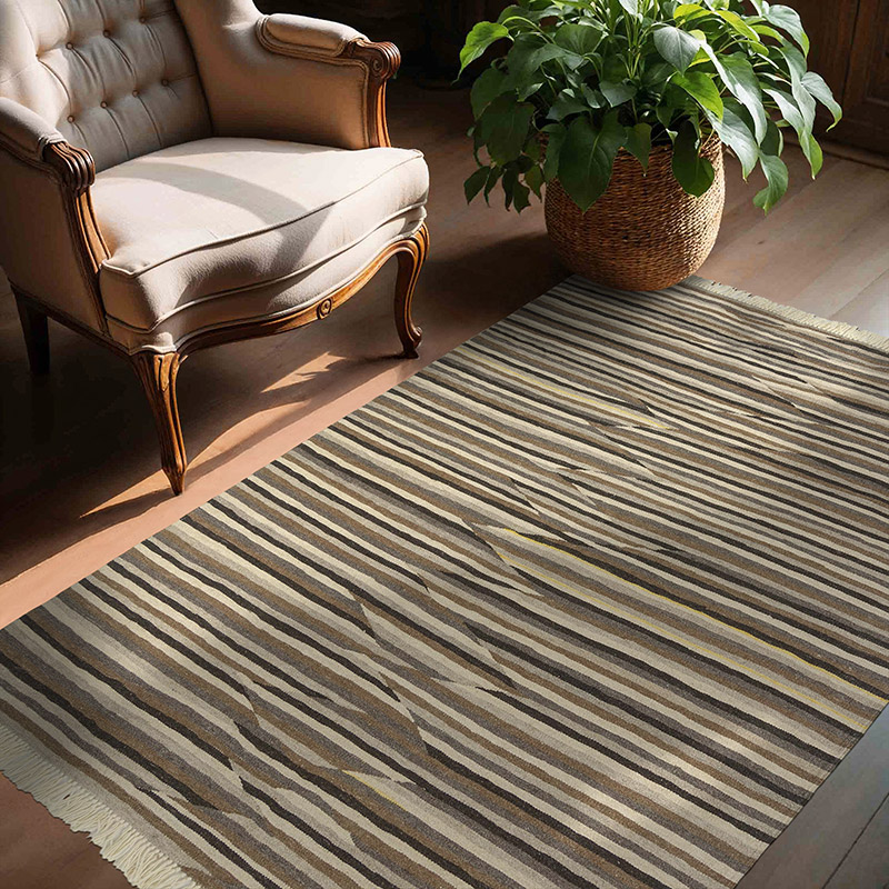 Brown New Handwoven Turkish Kilim Rug - 4' 8" x 5' 11" (56" x 71") - K0012427