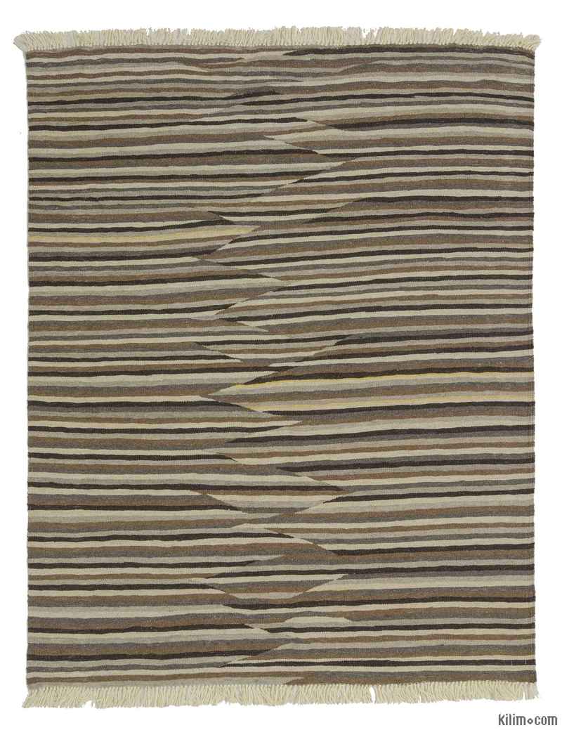 Marrón Nueva Alfombra Turca Kilim - 143 cm x 180 cm - K0012427