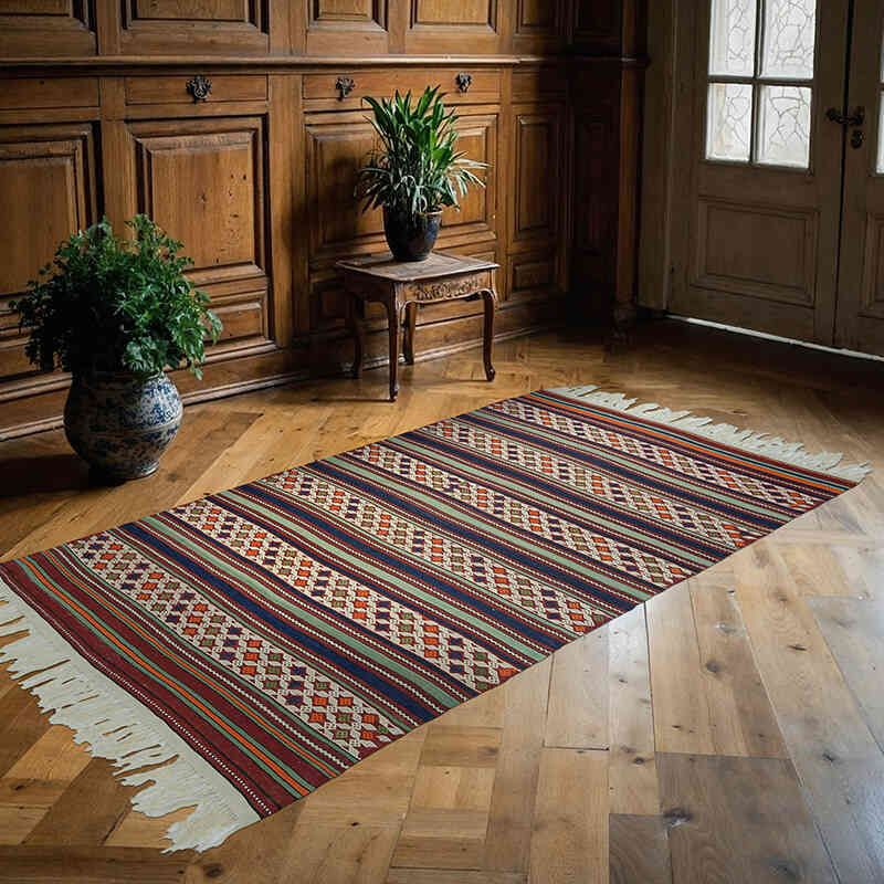 Çok Renkli Antika Manisa Kilimi - 148 cm x 266 cm - K0013271