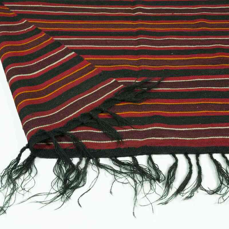 Negro, Rojo Alfombra Vintage Kilim Turca - 185 cm x 330 cm - K0013289