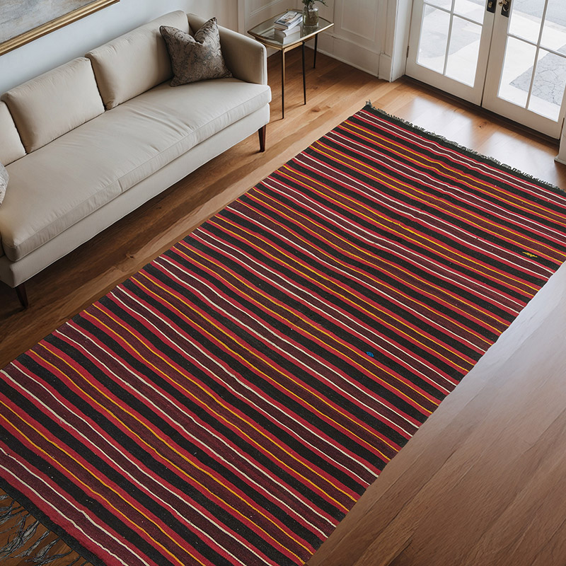 Negro, Rojo Alfombra Vintage Kilim Turca - 185 cm x 330 cm - K0013289