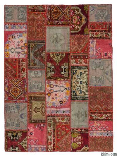 Multicolor Patchwork Hand-Knotted Turkish Rug - 5' 10" x 7' 10" (70 in. x 94 in.)