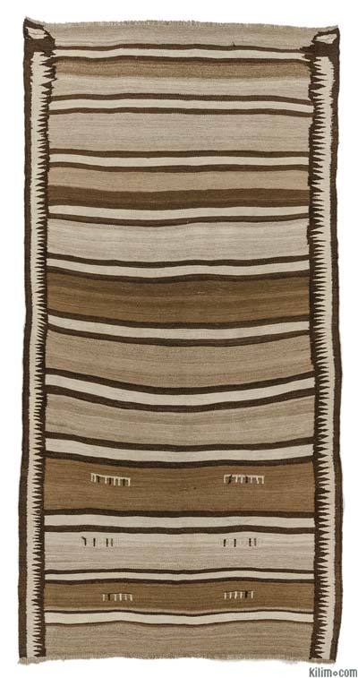 Brown Vintage Turkish Kilim Rug - 4' 7" x 8' 11" (55 in. x 107 in.)