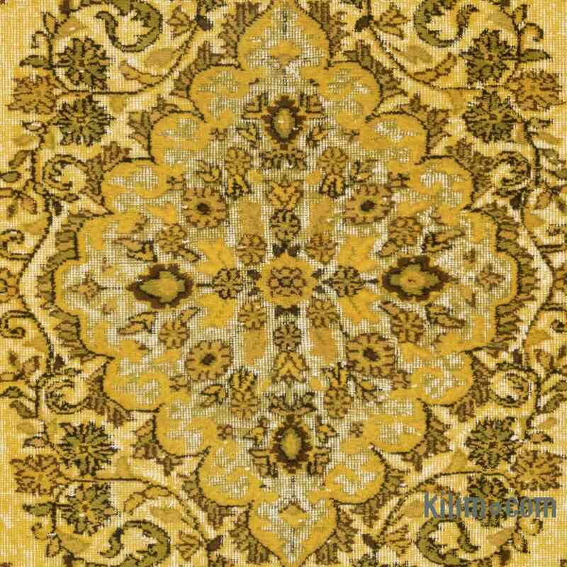 Yellow Hand Carved Over-Dyed Turkish Vintage Rug - 5' 7" x 9' 7" (67 in. x 115 in.) - K0015906