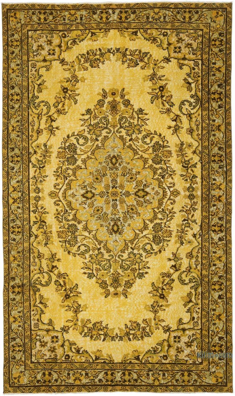 Yellow Hand Carved Over-Dyed Turkish Vintage Rug - 5' 7" x 9' 7" (67 in. x 115 in.) - K0015906