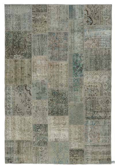 Grey Patchwork Hand-Knotted Turkish Rug - 6' 7" x 9' 10" (79 in. x 118 in.)