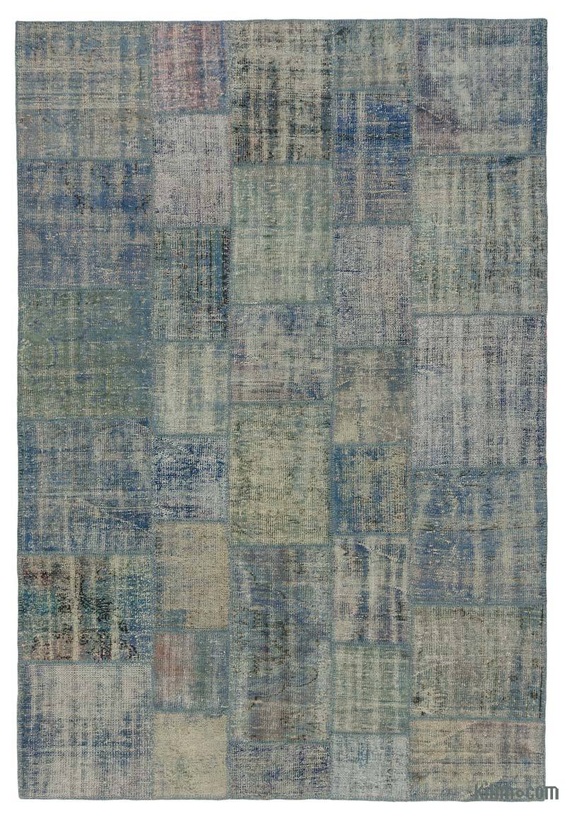 Mavi Boyalı Patchwork Halı - 203 cm x 299 cm - K0016059