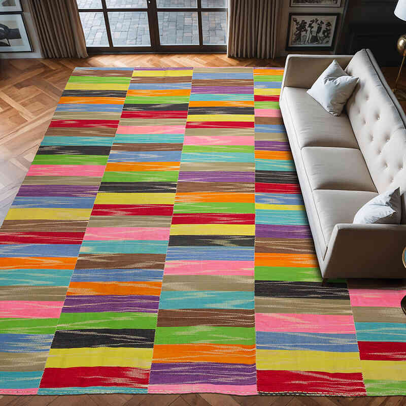 Multicolor Neo Caspian Kilim Rug - 11' 3" x 12' 10" (135" x 154") - K0016064