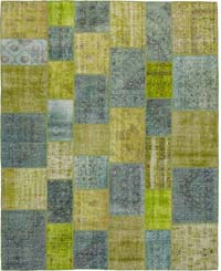 Yellow, Gray Patchwork Hand-Knotted Turkish Rug - 8'  x 9' 10" (96" x 118")