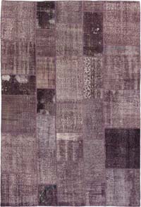 Purple Patchwork Hand-Knotted Turkish Rug - 7' 1" x 9' 10" (85" x 118")