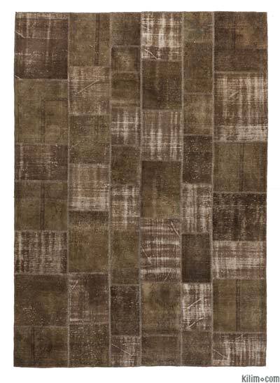 Brown Patchwork Hand-Knotted Turkish Rug - 8'  x 11' 3" (96 in. x 135 in.)