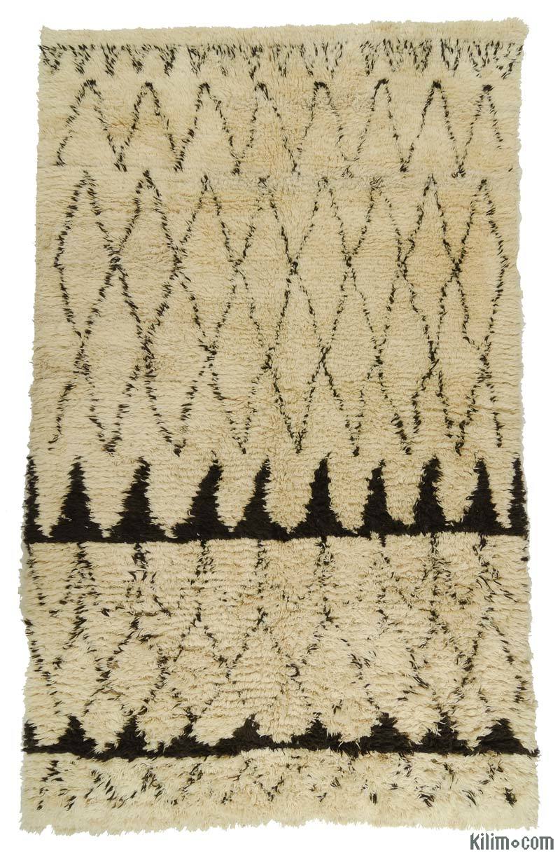 Beige New Moroccan Style Hand-Knotted Tulu Rug - 6' 9" x 11'  (81" x 132") - K0016303