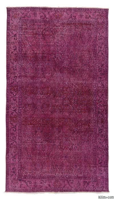 Fuşya Vintage Boyalı Halı - 116 cm x 210 cm