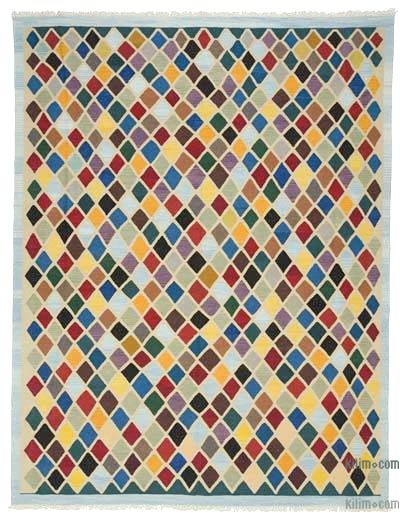 多色新手工编织的土耳其乞线地毯-8'11“ x 11'9”（107英寸x 141英寸）