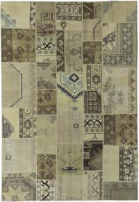 Beige Patchwork Hand-Knotted Turkish Rug - 6' 9" x 9' 8" (81" x 116")