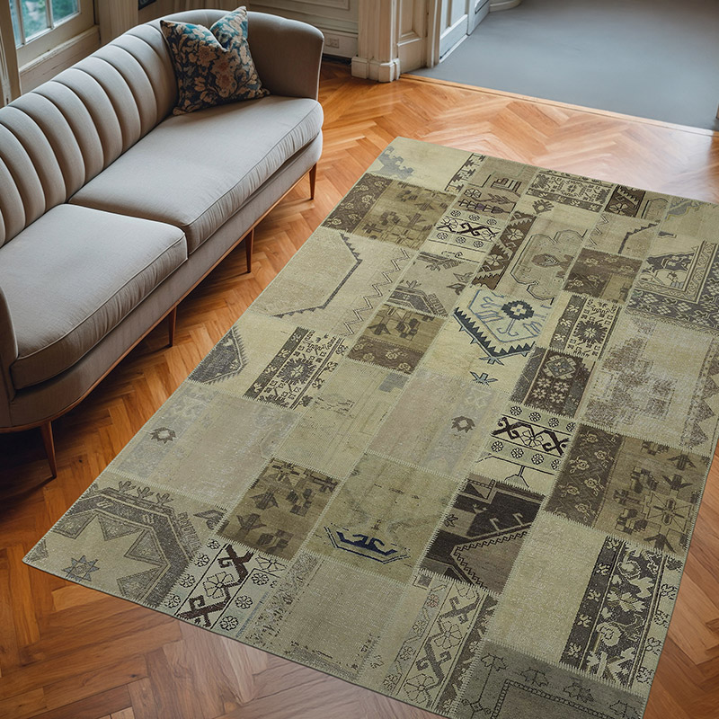 Bej Boyalı Patchwork Halı - 205 cm x 295 cm - K0018678