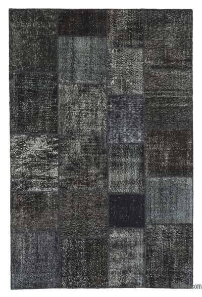 Black Patchwork Hand-Knotted Turkish Rug - 6' 7" x 9' 11" (79 in. x 119 in.)