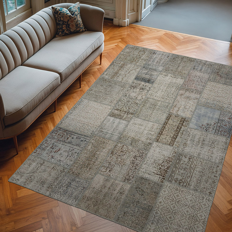 Gri Boyalı Patchwork Halı - 203 cm x 302 cm - K0018681