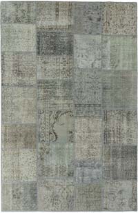 Gris, Azul claro Alfombra De Retazos Turca Sobre-teñida - 196 cm x 300 cm