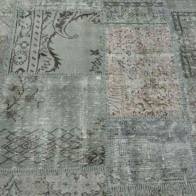Grey, Blue Patchwork Hand-Knotted Turkish Rug - 6' 5" x 9' 10" (77 in. x 118 in.) - K0018683