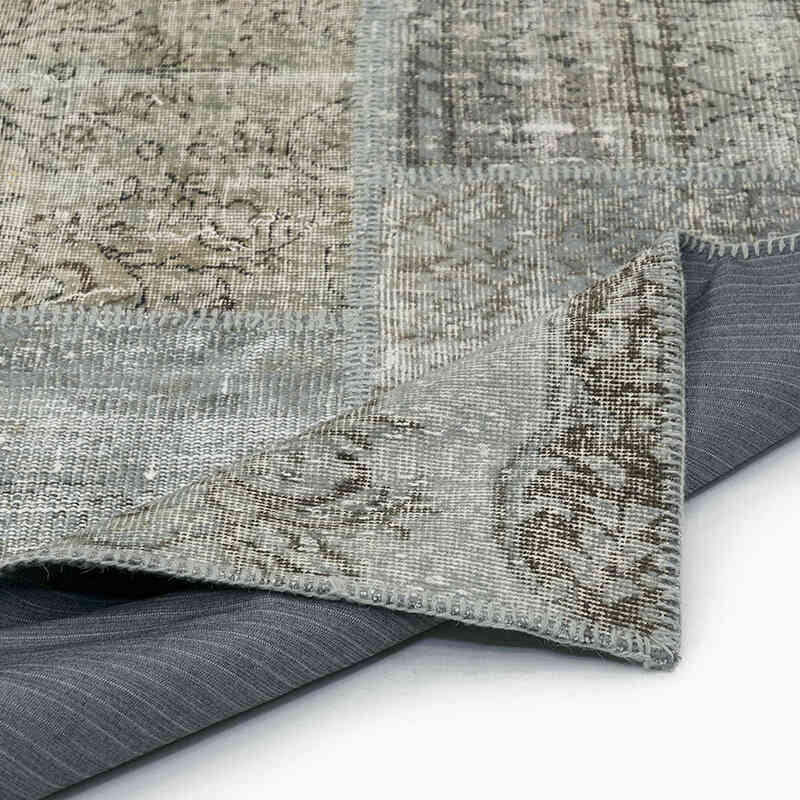 Gri, Açık Mavi Boyalı Patchwork Halı - 196 cm x 300 cm - K0018683