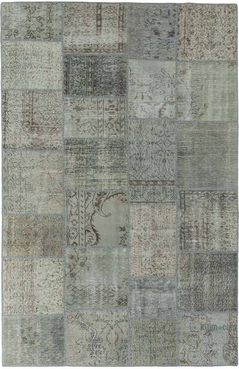 Gri, Açık Mavi Boyalı Patchwork Halı - 196 cm x 300 cm - K0018683
