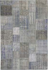 Açık Mavi, Gri Boyalı Patchwork Halı - 205 cm x 301 cm