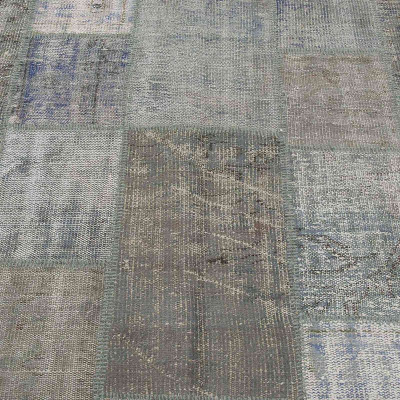 Açık Mavi, Gri Boyalı Patchwork Halı - 205 cm x 301 cm - K0018692
