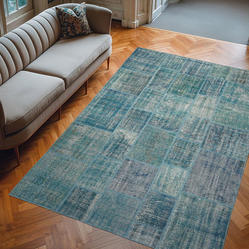 Patchwork Hand-Knotted Turkish Rug - 6' 9" x 9' 11" (81" x 119") - K0018694