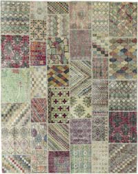 Multicolor Patchwork Hand-Knotted Turkish Rug - 7' 10" x 10'  (94" x 120")