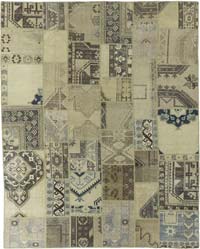 Beige Patchwork Hand-Knotted Turkish Rug - 7' 11" x 9' 11" (95" x 119")