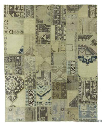 Beige Patchwork Hand-Knotted Turkish Rug - 7' 11" x 9' 11" (95 in. x 119 in.)