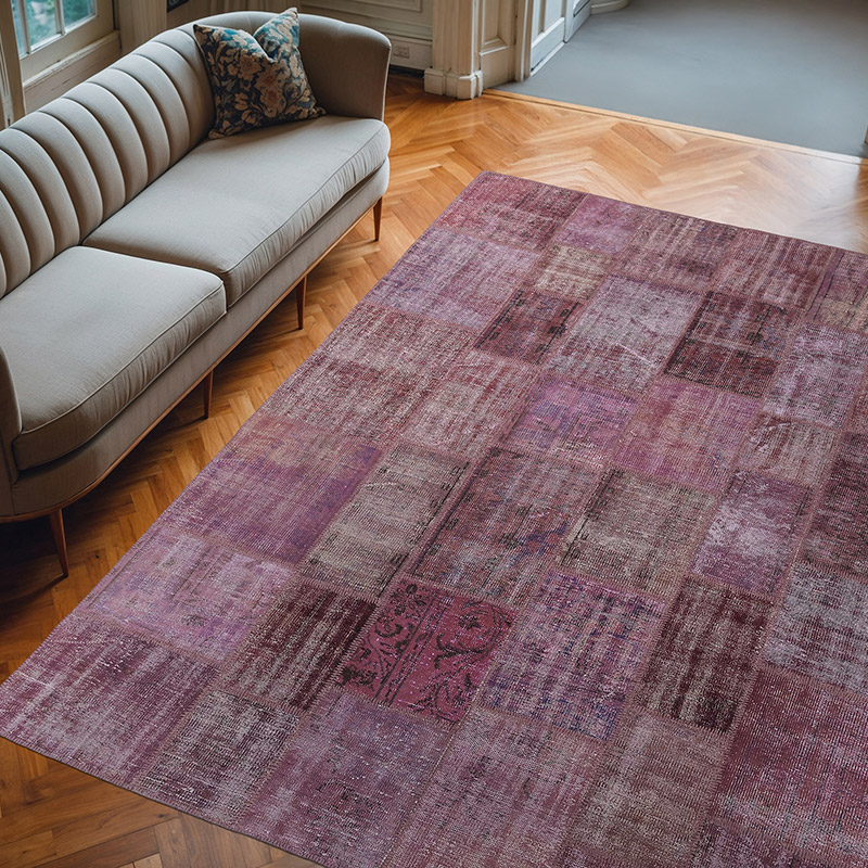 Púrpura Alfombra De Retazos Turca Sobre-teñida - 248 cm x 306 cm - K0018708