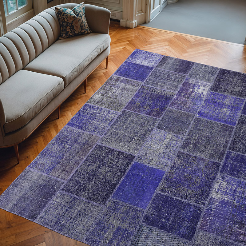Azul Oscuro Alfombra De Retazos Turca Sobre-teñida - 252 cm x 316 cm - K0018714