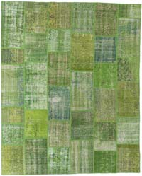 Green Patchwork Hand-Knotted Turkish Rug - 7' 11" x 9' 10" (95" x 118")