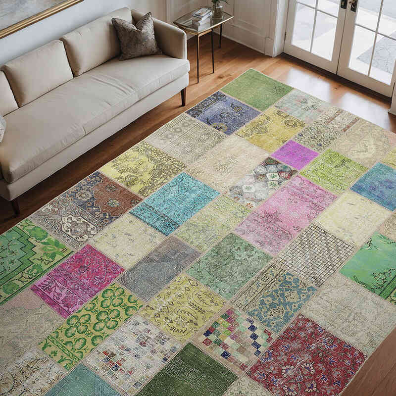Multicolor Patchwork Hand-Knotted Turkish Rug - 8' 5" x 11' 6" (101" x 138") - K0018722