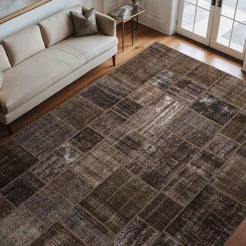 Marrón Alfombra De Retazos Turca Sobre-teñida - 260 cm x 345 cm - K0018729